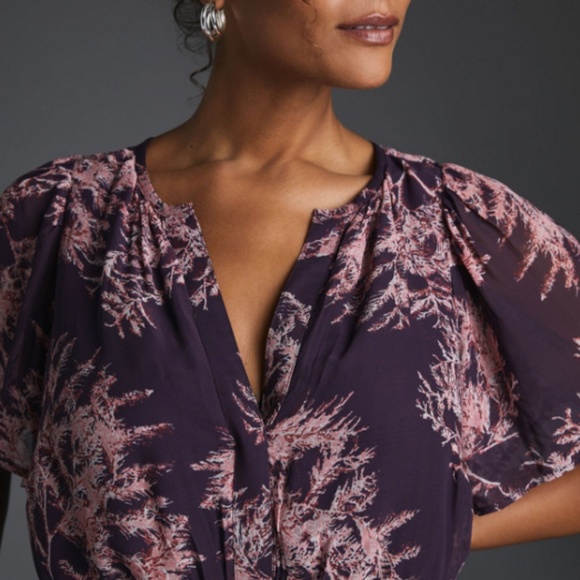 Anthropologie Somerset Dress - Chiffon - Purple & Pink - Size L - Picture 3 of 7